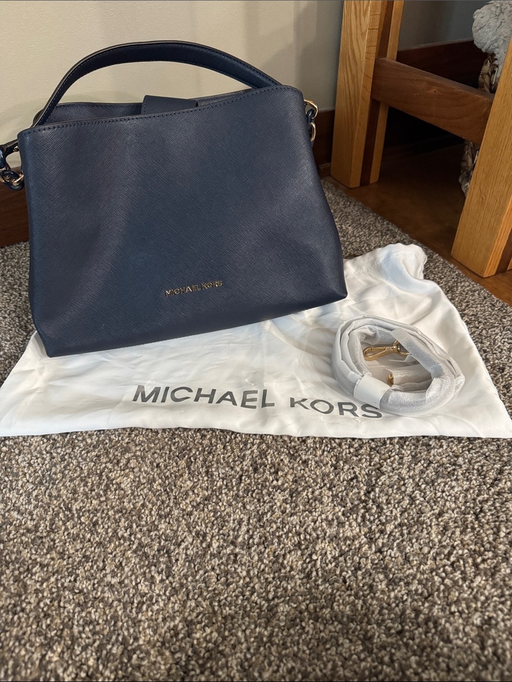 Michael Kors Navy Saffiano Leather Top-Handle Satchel with Strap